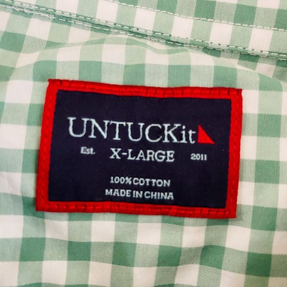 Untuckit Green White Gingham Check Print Men's XL Short Sleeve Pocket Shirt - Picture 5 of 5